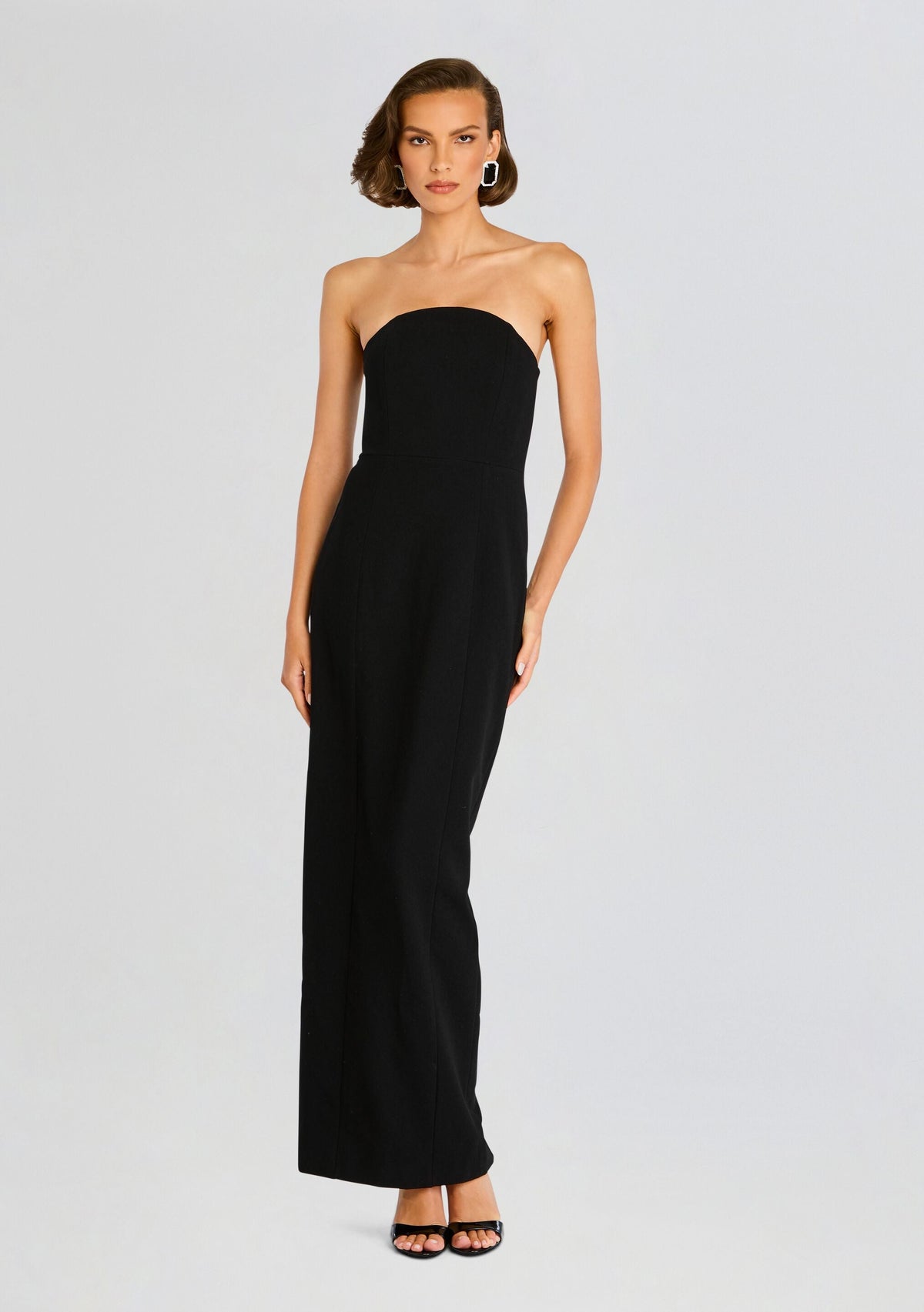 Half Moon Evening Dress with White Bowed Plumes