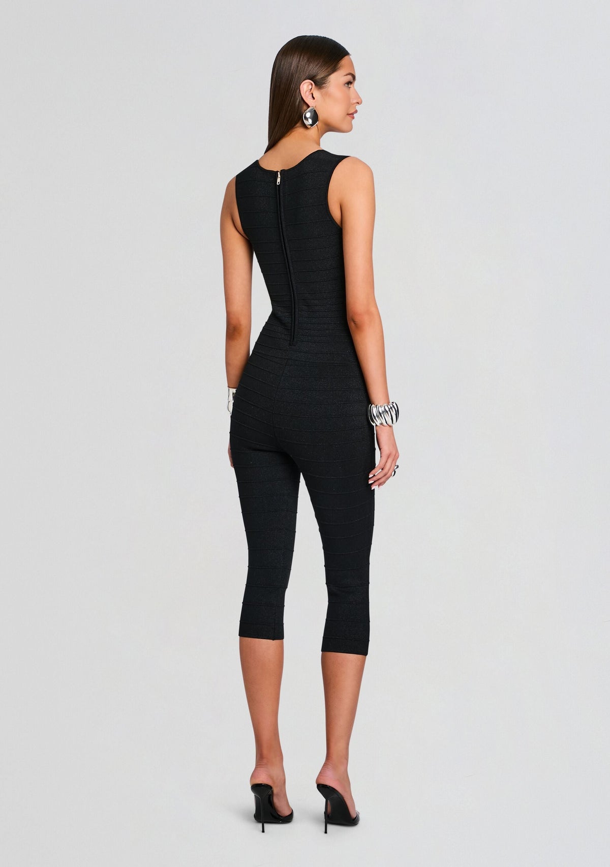 Leana Metallic Bandage Knit Jumpsuit