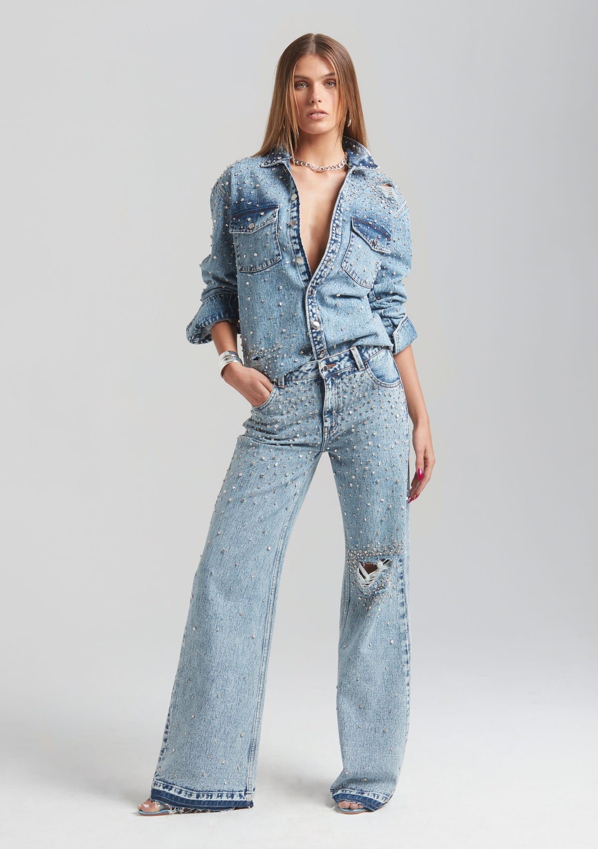 Bronte Wide Leg Crystal Embellished Jean